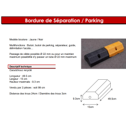 Bordure de séparation de parking caoutchouc jaune et noire hauteur 9.3 cm lg 1m00