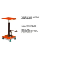table de mise a niveau hydraulique 90 kg 410x1410 mm