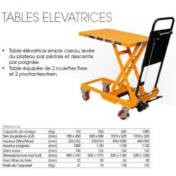 Table elevatrice manuelle 1000 kg 1010x520